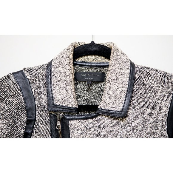 Rag & Bone Bouclé Knit Jacket Leather Trim XS - Picture 4 of 12